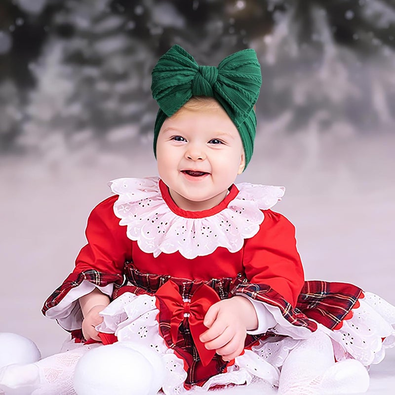LemonSpace Store Handmade Baby Girls Headbands Bows Soft Stretchy Nylon Hair Bands Hair Accessories with Bows for Newborn Baby Girls Infant Toddlers Kids(Green) - Image 4